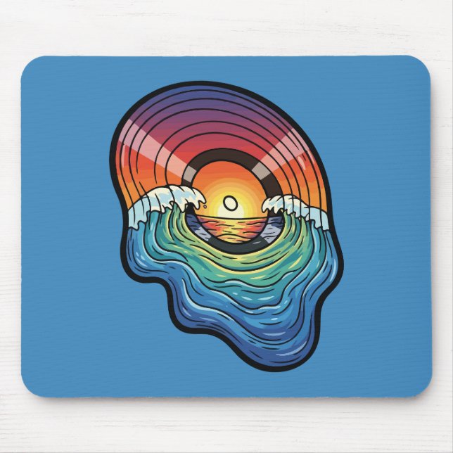 Retro Sunset Wave Vinyl Aesthetic Mouse Mat (Front)