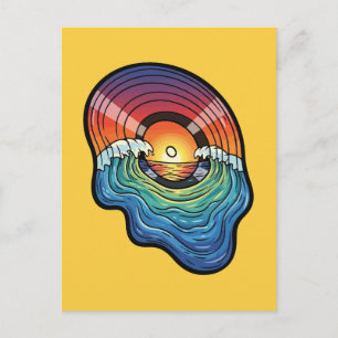 Retro Sunset Wave Vinyl Aesthetic Postcard