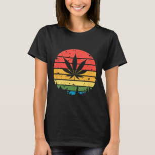 Retro Sunset Weed Leaf  T-Shirt