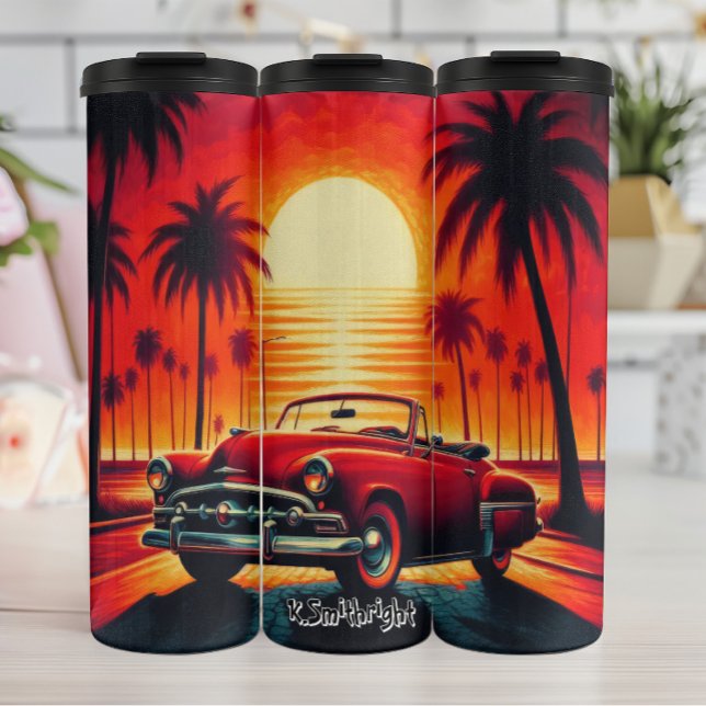 Retro Sunset with Classic Convertible Thermal Tumbler (Creator Uploaded)