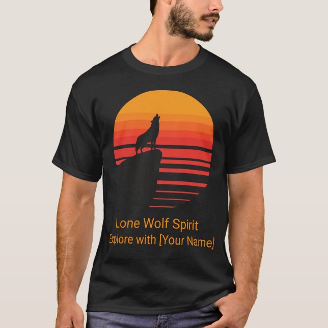 Retro Sunset Wolf Howling Personalised T-Shirt (Front)