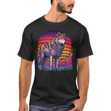 Retro Sunset Wolf Silhouette