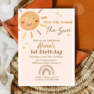 Retro Sunshine 1st Birthday Party Invitation