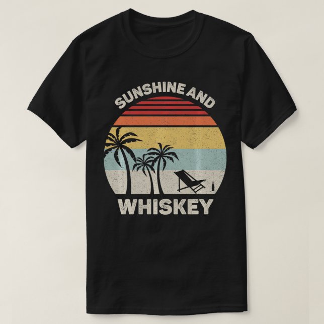 Retro Sunshine and Whiskey  Beach Funny Summer Vin T-Shirt (Design Front)