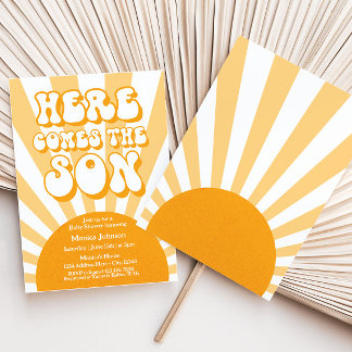 Retro Sunshine Baby Shower Here Comes The Son Invitation