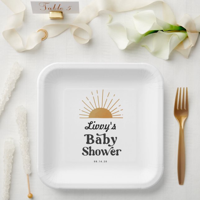 Retro Sunshine Baby Shower Paper Plate (Wedding)