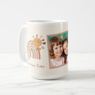 Retro Sunshine Best Mom Ever Boho Rainbow  Coffee Mug