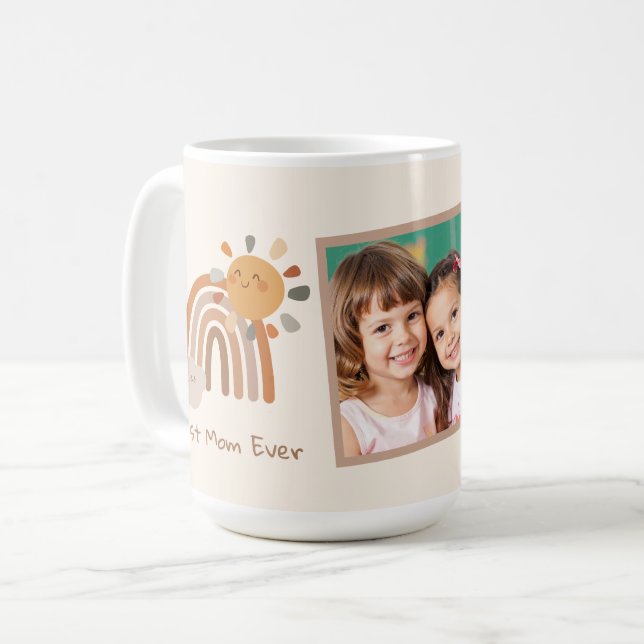 Retro Sunshine Best Mum Ever Boho Rainbow  Coffee Mug (Front Left)