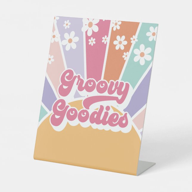 Retro Sunshine Birthday Groovy  Goodies Favour Pedestal Sign (Front)