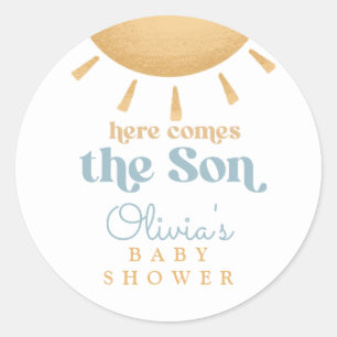 Retro Sunshine Boy Baby Shower Classic Round Sticker