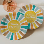 Retro Sunshine Boy Baby Shower Paper Plate<br><div class="desc">Drenched in a retro sunshine design,  this party plate is a wonderful blend of nostalgic aesthetics and contemporary functionality. The motif is a stunning array of muted yellow,  blue,  orange,  and terracotta hues that create a warm and inviting atmosphere right off the bat.</div>