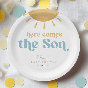 Retro Sunshine Boy Baby Shower Paper Plate