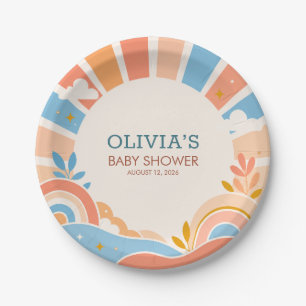 Retro Sunshine Boy Baby Shower Paper Plate