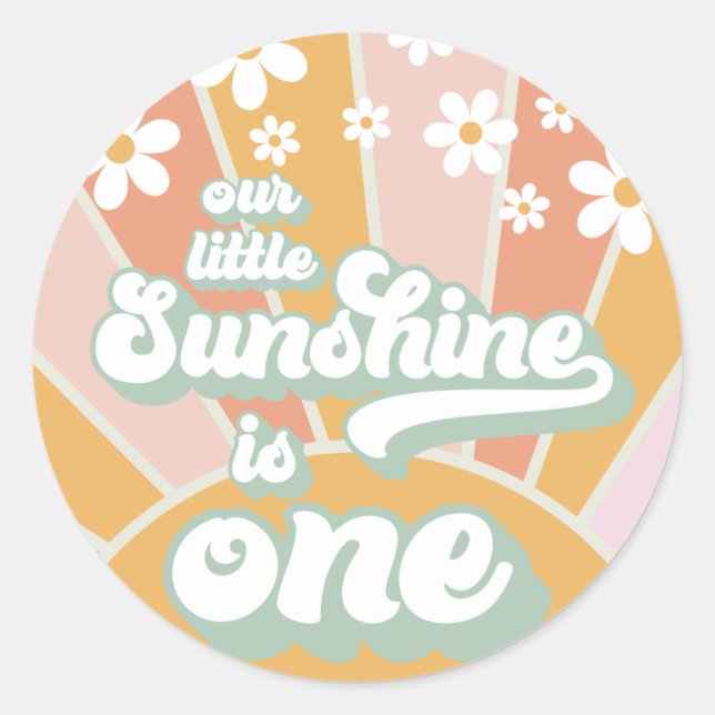 Retro Sunshine daisy boho floral first birthday Classic Round Sticker (Front)