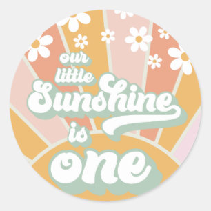 Retro Sunshine daisy boho floral first birthday Classic Round Sticker