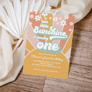 Retro Sunshine daisy boho floral first birthday Invitation