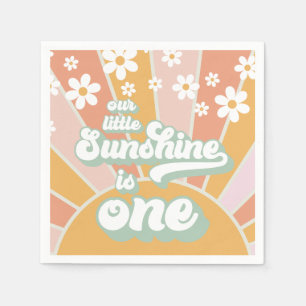 Retro Sunshine daisy boho floral first birthday Napkin