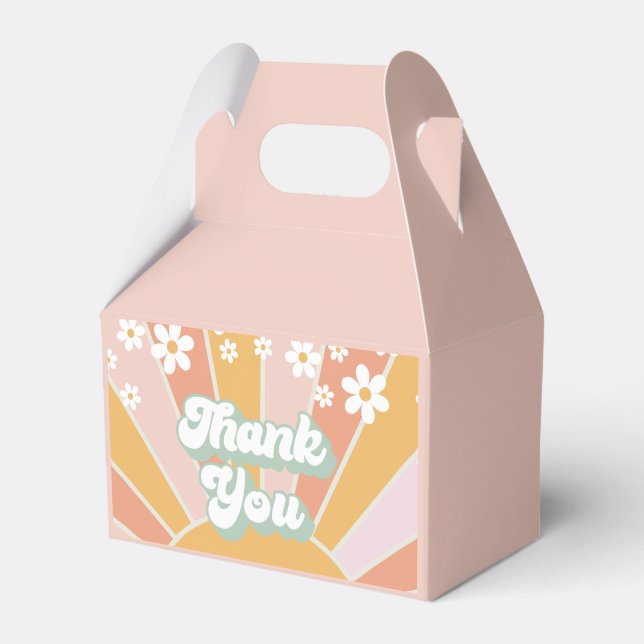 Retro Sunshine daisy boho thank you Favour Box (Front Side)