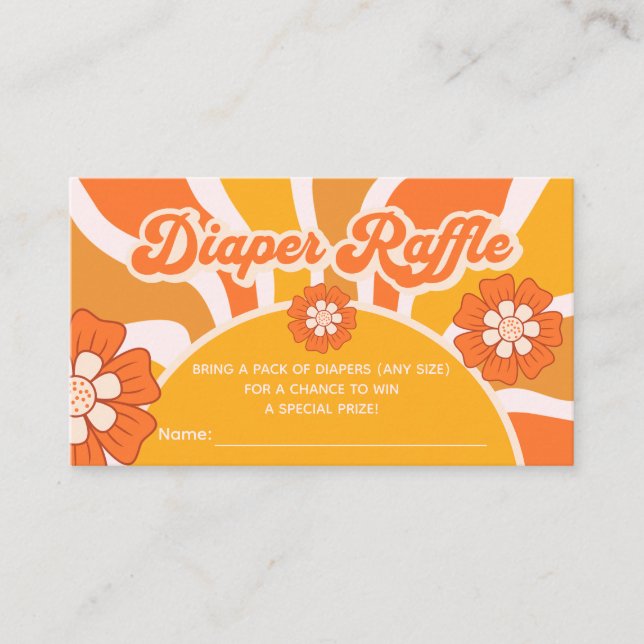 Retro Sunshine Diaper Raffle Ticket 60s Groovy Enclosure Card (Front)
