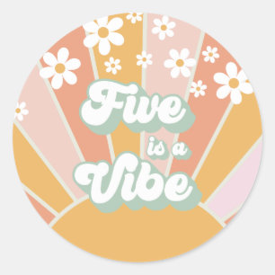 Retro Sunshine Five is a Vibe Hippie floral Classic Round Sticker
