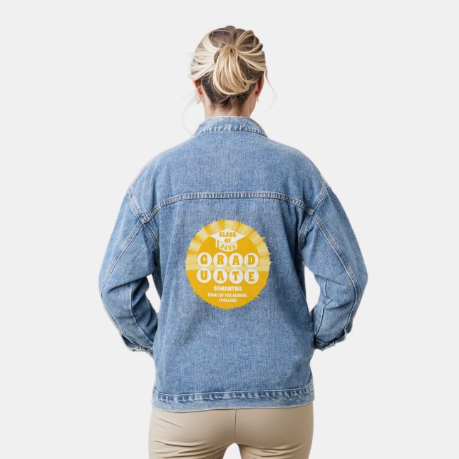 Retro Sunshine Graduation Denim Jacket (Model)