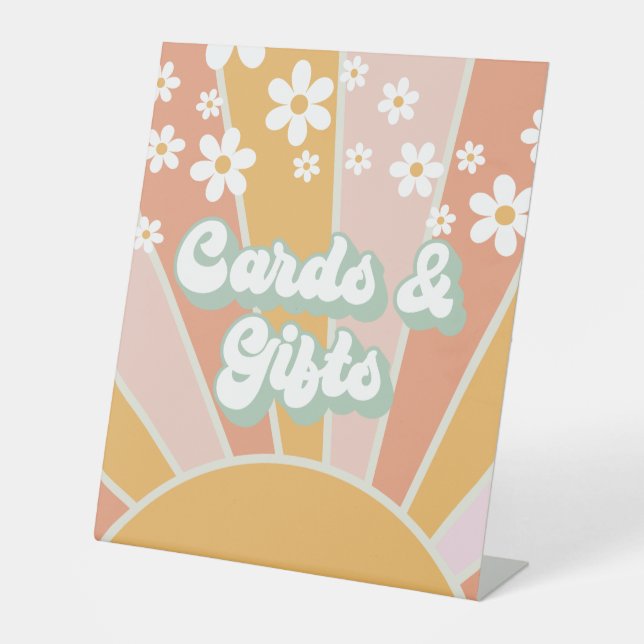 Retro Sunshine Groovy Cards and Gifts Pedestal Sign (Front)
