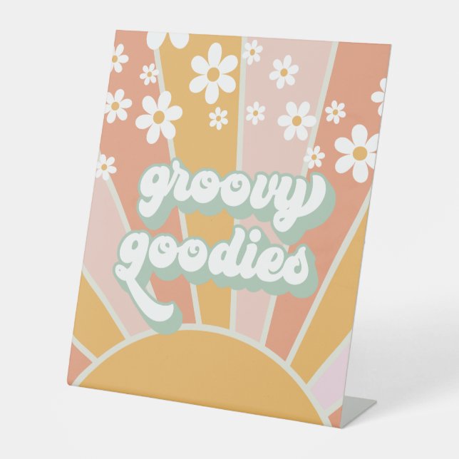 Retro Sunshine Groovy Goodies Food Pedestal Sign (Front)