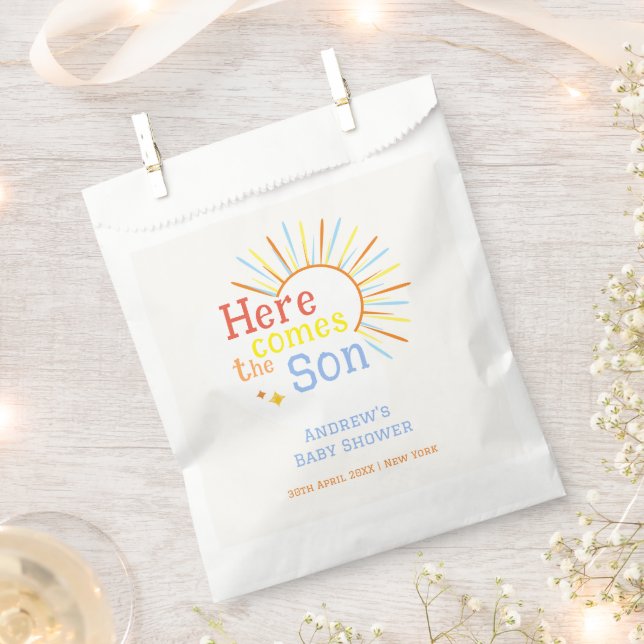 Retro Sunshine Here Comes The Son Baby Shower  Favour Bags (Clipped)