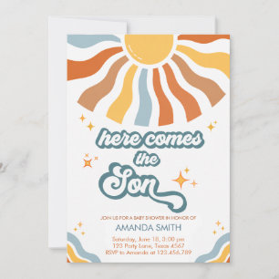 Retro Sunshine Here Comes the Son Baby Shower Invitation