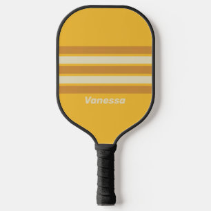 Retro Sunshine Mustard Across Striping with Name Pickleball Paddle