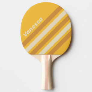 Retro Sunshine Mustard Angled Striping with Name Ping Pong Paddle