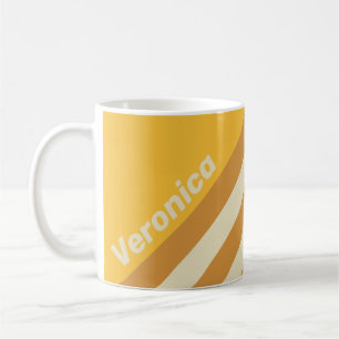 Retro Sunshine Mustard Stripes with Name Coffee Mug