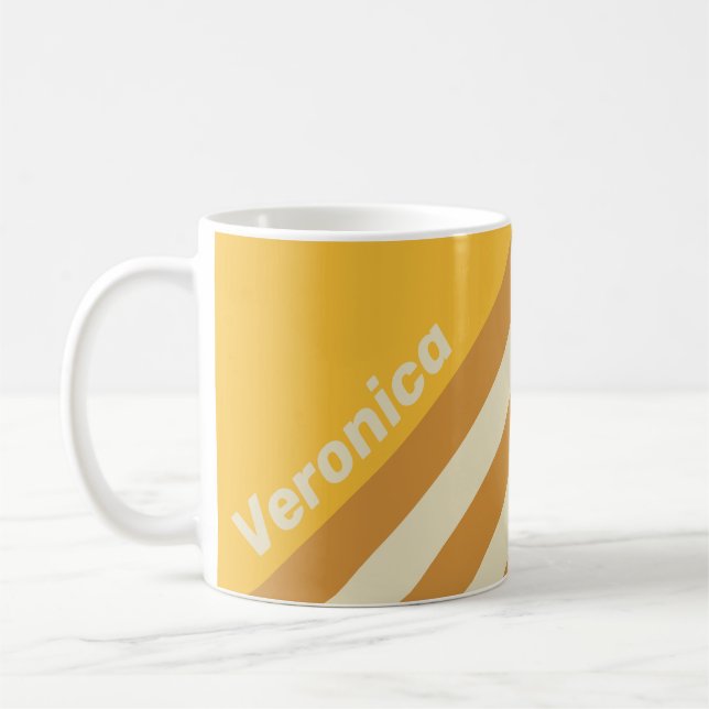 Retro Sunshine Mustard Stripes with Name Coffee Mug (Left)