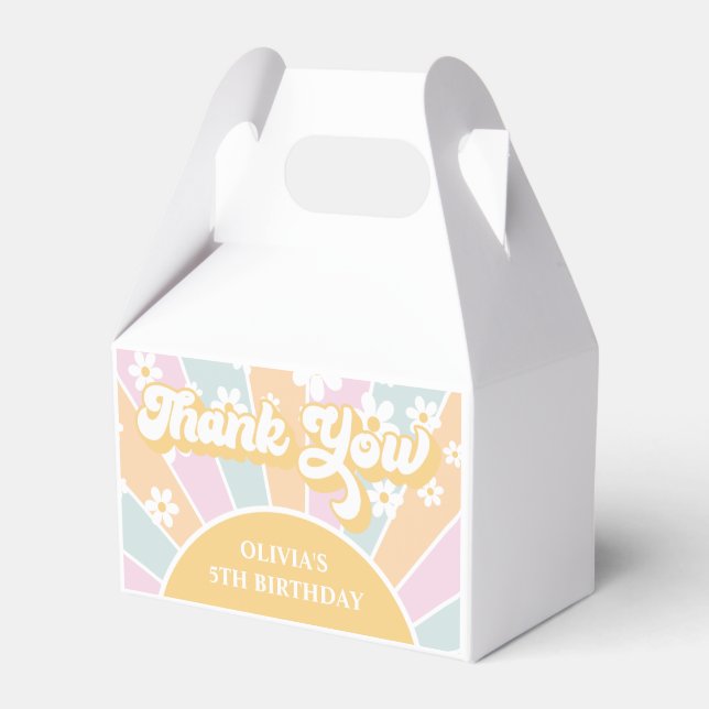 Retro Sunshine Pastel Daisy Birthday Favour Box (Front Side)