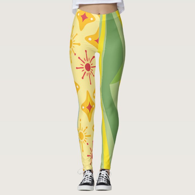 Retro Sunshine Patterns – Bold Colourful  Leggings (Front)