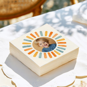 Retro Sunshine Photo Birthday Napkin
