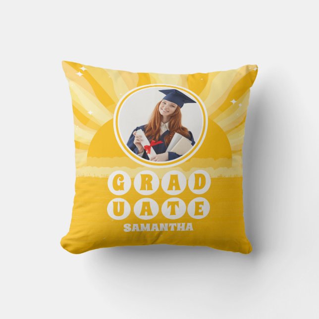 Retro Sunshine Photo Graduation Cushion (Front)