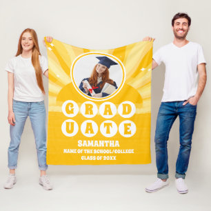 Retro Sunshine Photo Graduation Fleece Blanket