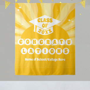 Retro Sunshine School Reunion Graduation Banner Tapestry