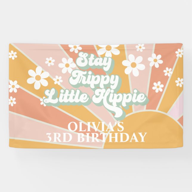 Retro Sunshine Stay Trippy Little Hippie Birthday Banner (Horizontal)