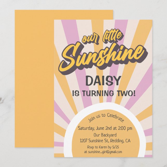 Retro Sunshine Summer Birthday Invitation (Front/Back)