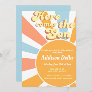 Retro Sunshine Sun Themed Boy Baby Shower Invitation