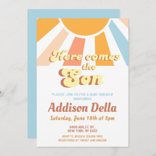 Retro Sunshine Sun Themed Boy Baby Shower Invitation
