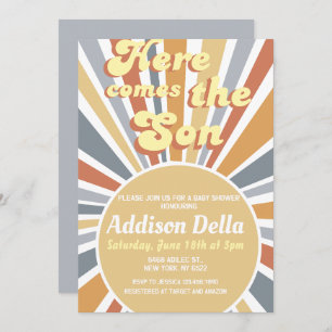 Retro Sunshine Sun Themed Boy Baby Shower Invitation