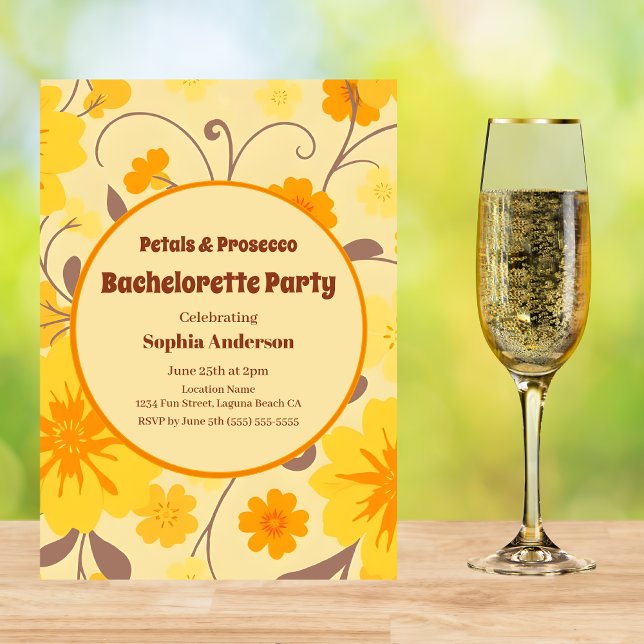 Retro Sunshine Yellow Flowers-Bachelorette Invitation (Retro Sunshine Yellow Flowers-Bachelorette Invitation )