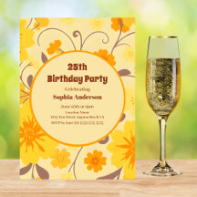 Retro Sunshine Yellow Flowers-Birthday Invitation