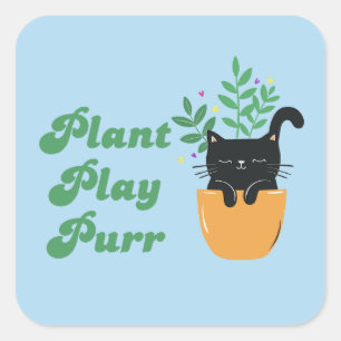 Retro Supercute Cat Plant Play Purr Square Sticker