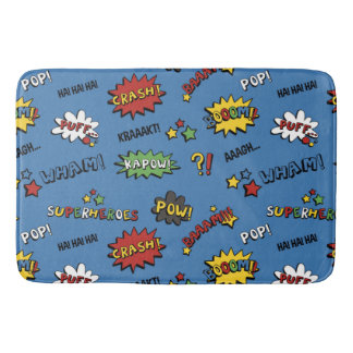 Retro Superhero Kids Pattern Bath Mat
