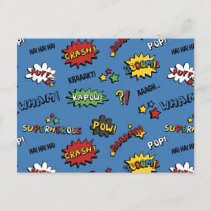 Retro Superhero Kids Pattern Postcard