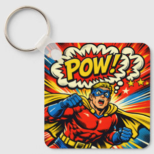 Retro Superhero POW! Comic Book Pop Art Key Ring